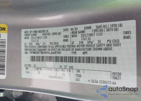 2024 Ford Bronco Big Bend из США, поврежденный, VIN 1FMDE7BH8RLA45791